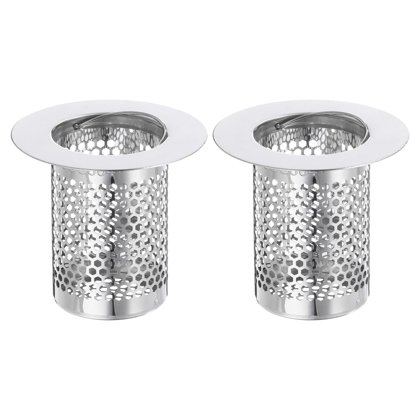 sourcing map 2 Pack Shower Drain Strainer, 2" x 2.2" Stainless Steel Floor Drain Strainer Deep Sink Hair Catcher for Kitchen Bathroom Balcony Floor