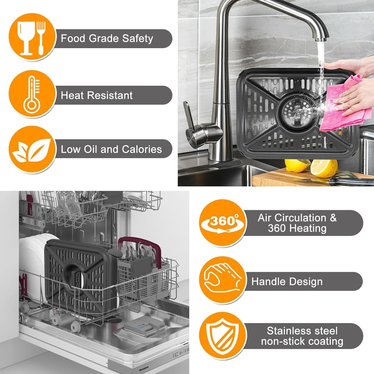 GCQ Air Fryer Grill Pan for Ninja Foodi AF500UK 10.4L 7 in 1 AF400UK 9.5L 6 in1 DualZone 2 Drawers Air Fryer, Replacement Air Fryer Crisper Plate