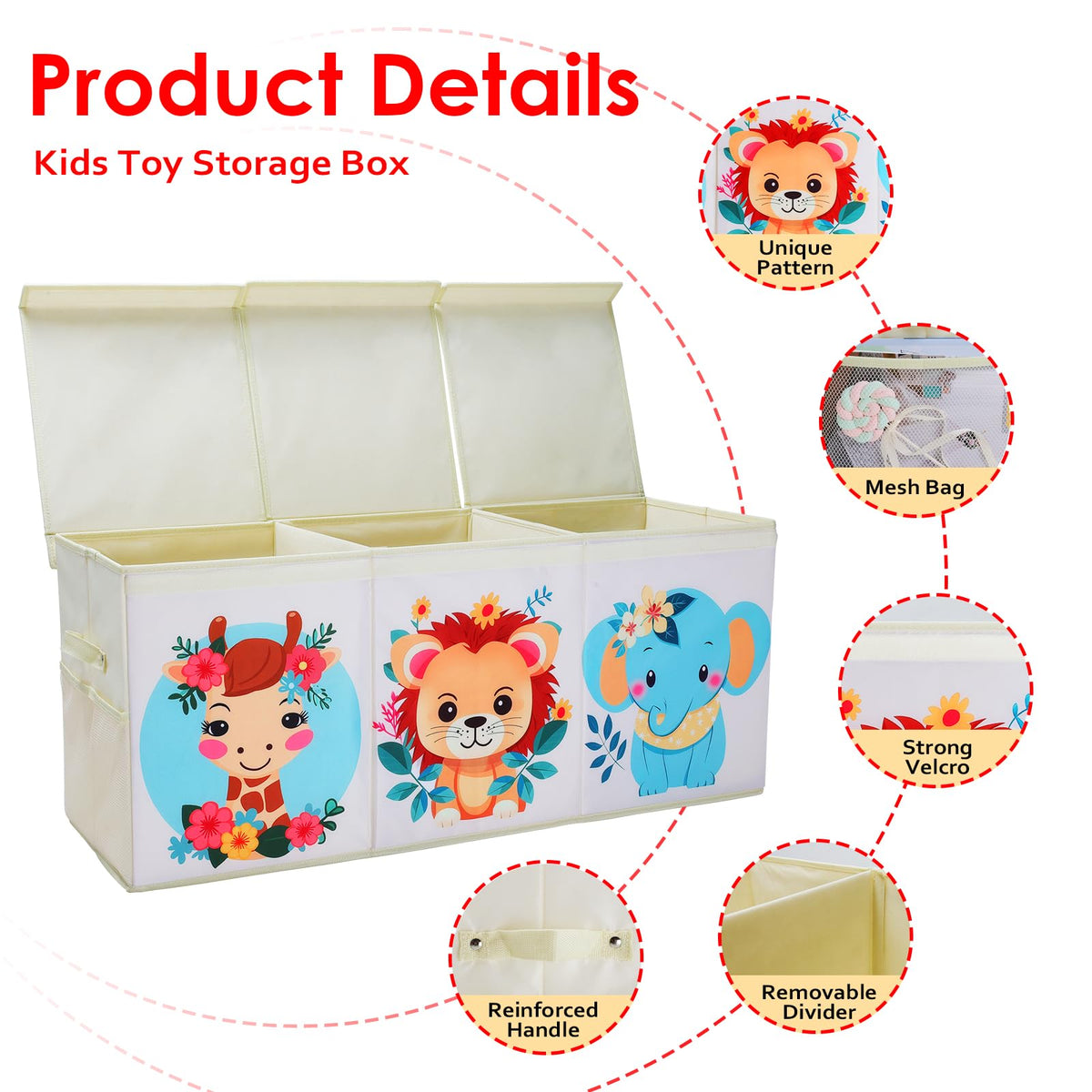 Decalsweet Extra Large Kids Toy Storage Box with Lid,Foldable Oxford Toy Storage Organizer Box with Mesh Pockets for Children-96?32?40cm-Toy Chest
