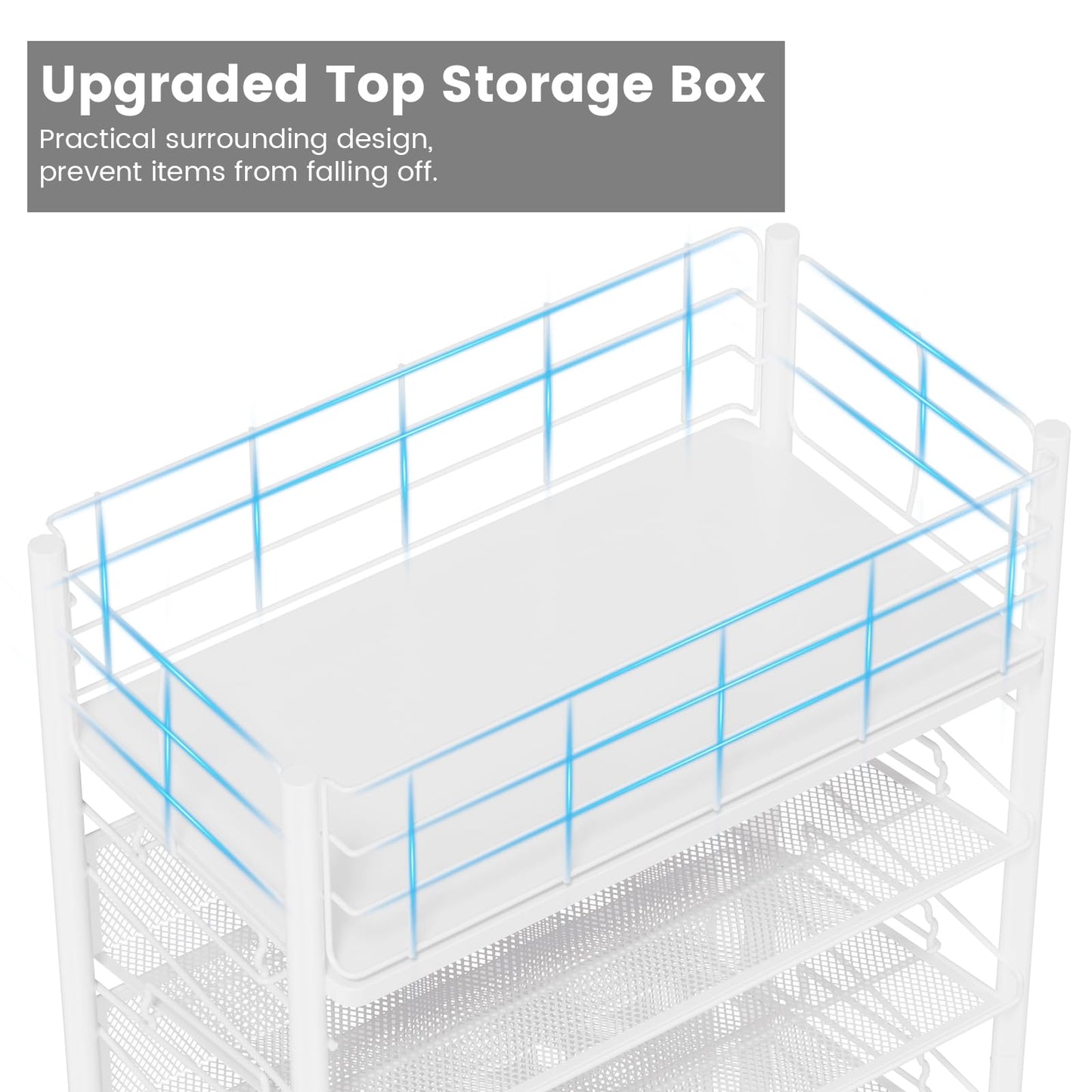 6 Tier Metal Mesh File Trolley with Lockable Wheels, Slim Rolling File Cart Desk Side Organiser