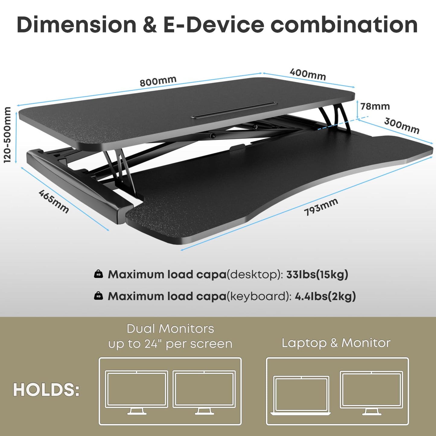 PUTORSEN 32 inch Standing Desk Converter, Height Adjustable Sit Stand Desk Converter for PC Computer Screens, Ergonomic Adjustable Desk Riser with 31