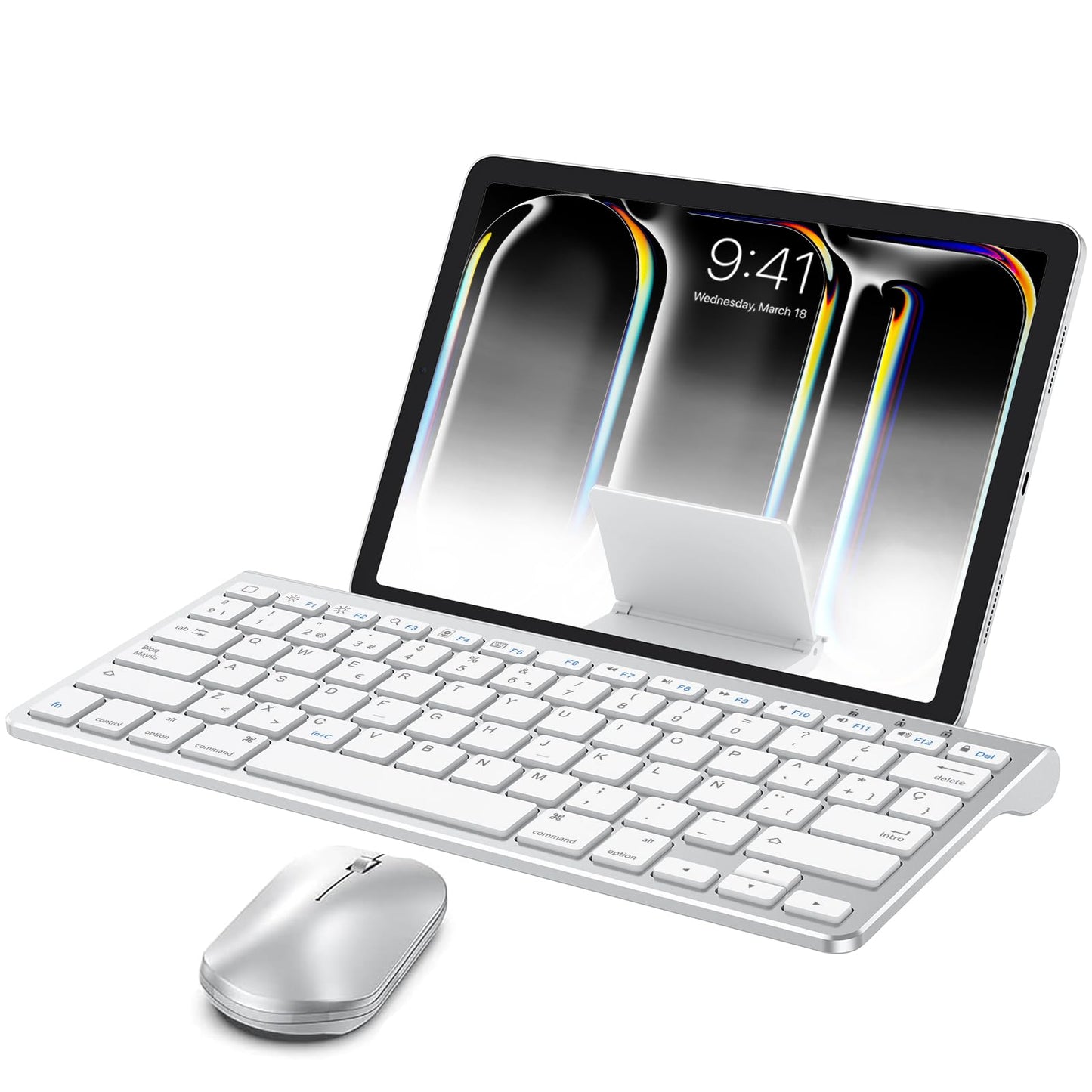 OMOTON Bluetooth Keyboard and Mouse Set Compatible with all iPad Series. With Foldable Bracket, Light and Easy to Carry, Suitable for Business