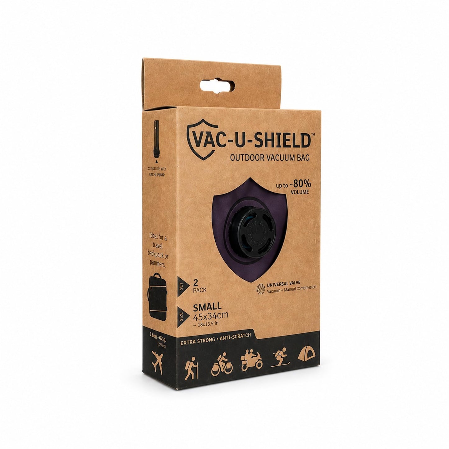 Vac-U-Shield Outdoor Travel Vacuum Bags, 2 Pack, Red 45x34 cm, Anti-Scratch