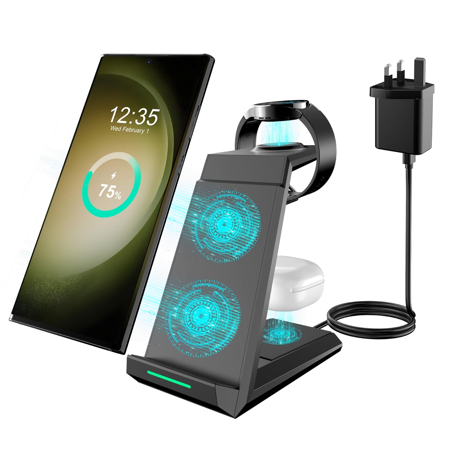 Samsung Wireless Charger - Wireless Charging Station for Samsung S25 Ultra S24 S23 S22 Z Flip Fold 4, Charging Dock for Galaxy Watch 7/6/5/4 for