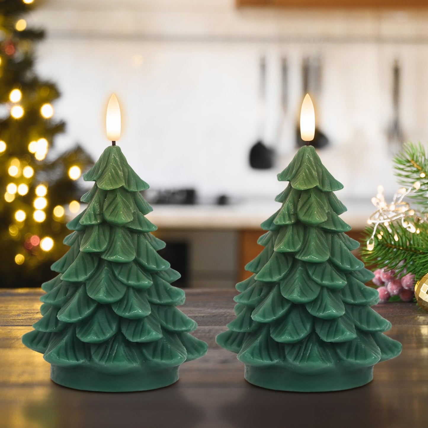 Eldnacele Christmas Flameless Candles With 6H Timer, Real Wax Flickering LED Battery Operated Fake Candles, Tree Shaped for Home Dcor and Decoration
