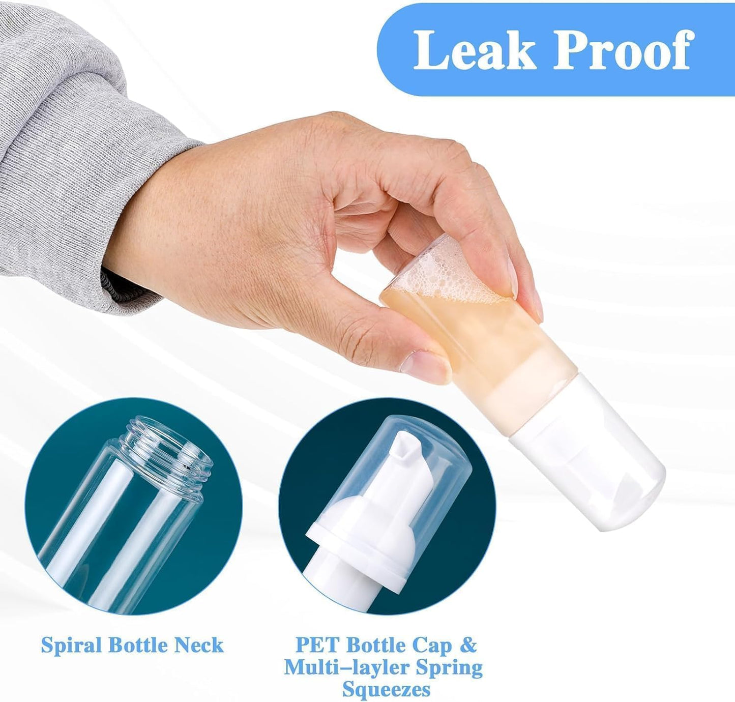 2 Pack Foam Pump Bottle Travel Small Size Mousse Foam Soap Dispenser Mini Empty Clear Plastic Foaming Soap Dispenser Refillable Pump Containers for