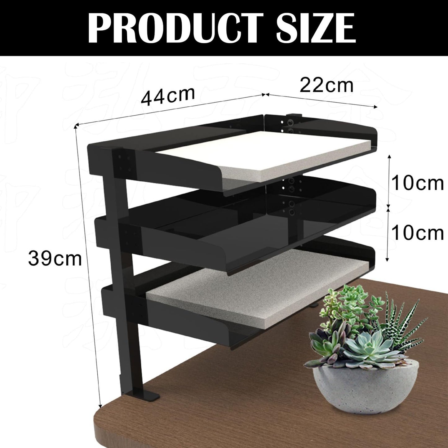 Ysislybin Desk Shelf, Clampable Desk Organizer Shelf, 3-Tier Clip-On Table Frame, Black Storage Rack, Table Top Rack for Home, Office And School