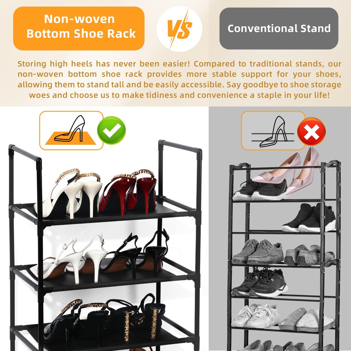Shoe Rack, 10-Tier Tall Shoe Storage Organiser with Hooks, Holds 20 Pairs