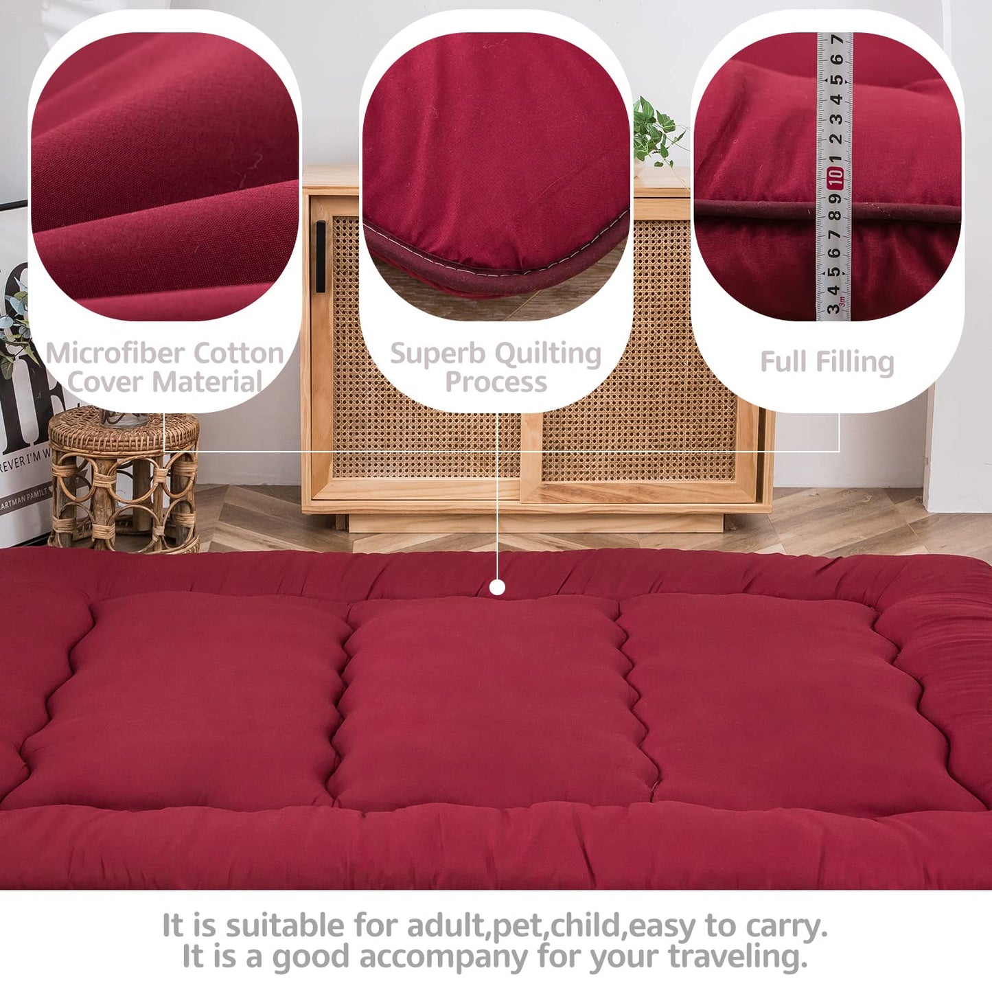 MAXYOYO Futon Mattress, Padded Japanese Floor Mattress Quilted Bed Mattress Topper