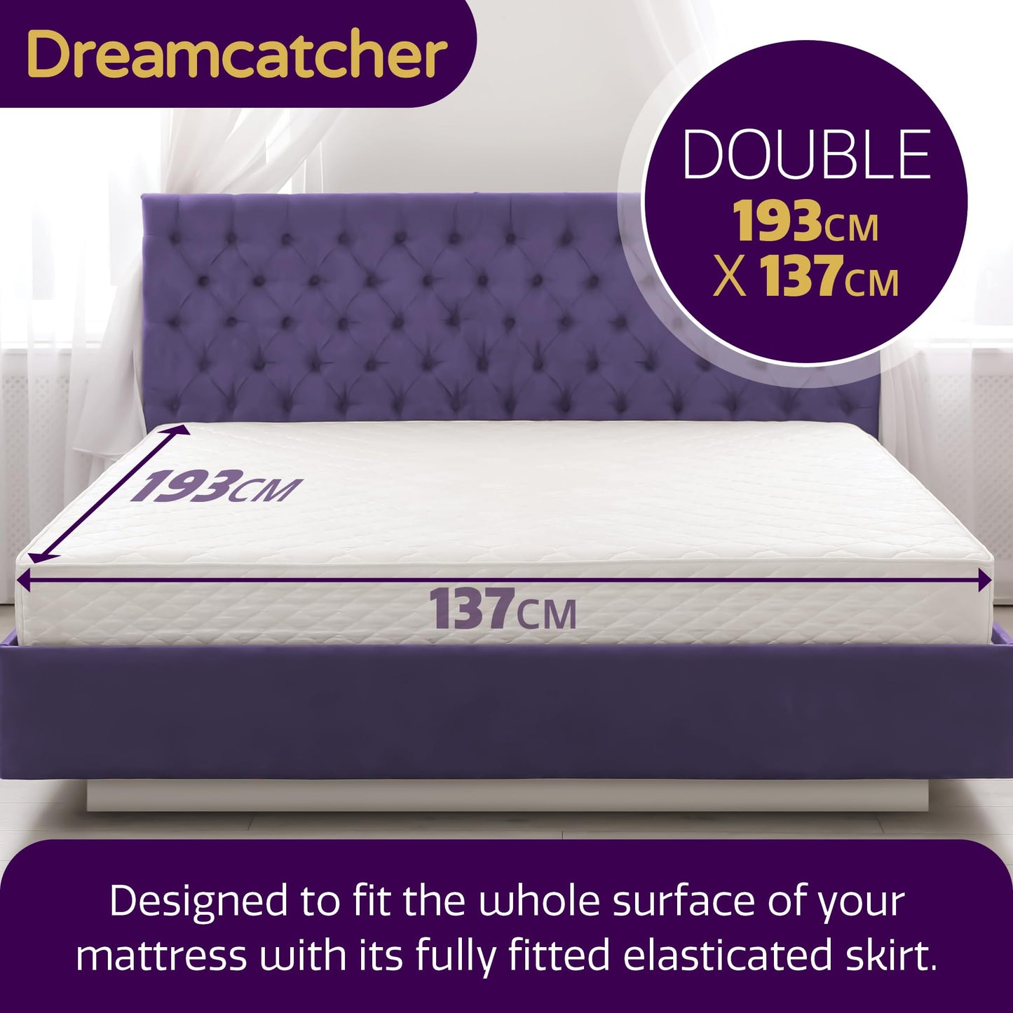 Dreamcatcher Double Electric Blanket 193 x 137cm, Soft Polyester Electric Blanket Fitted Underblanket Mattress Cover, 3x Heat Settings, 2x Controllers