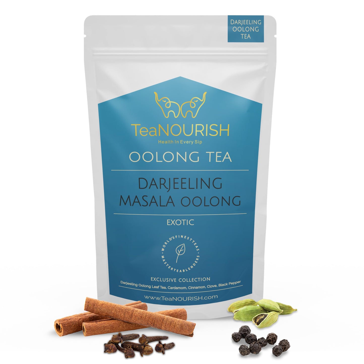 TeaNOURISH Darjeeling Masala Oolong Tea | Darjeeling Loose | Blended with Cardamom, Cinnamon, Clove | Smooth, Creamy & Earthy Taste - 3.53oz/100g