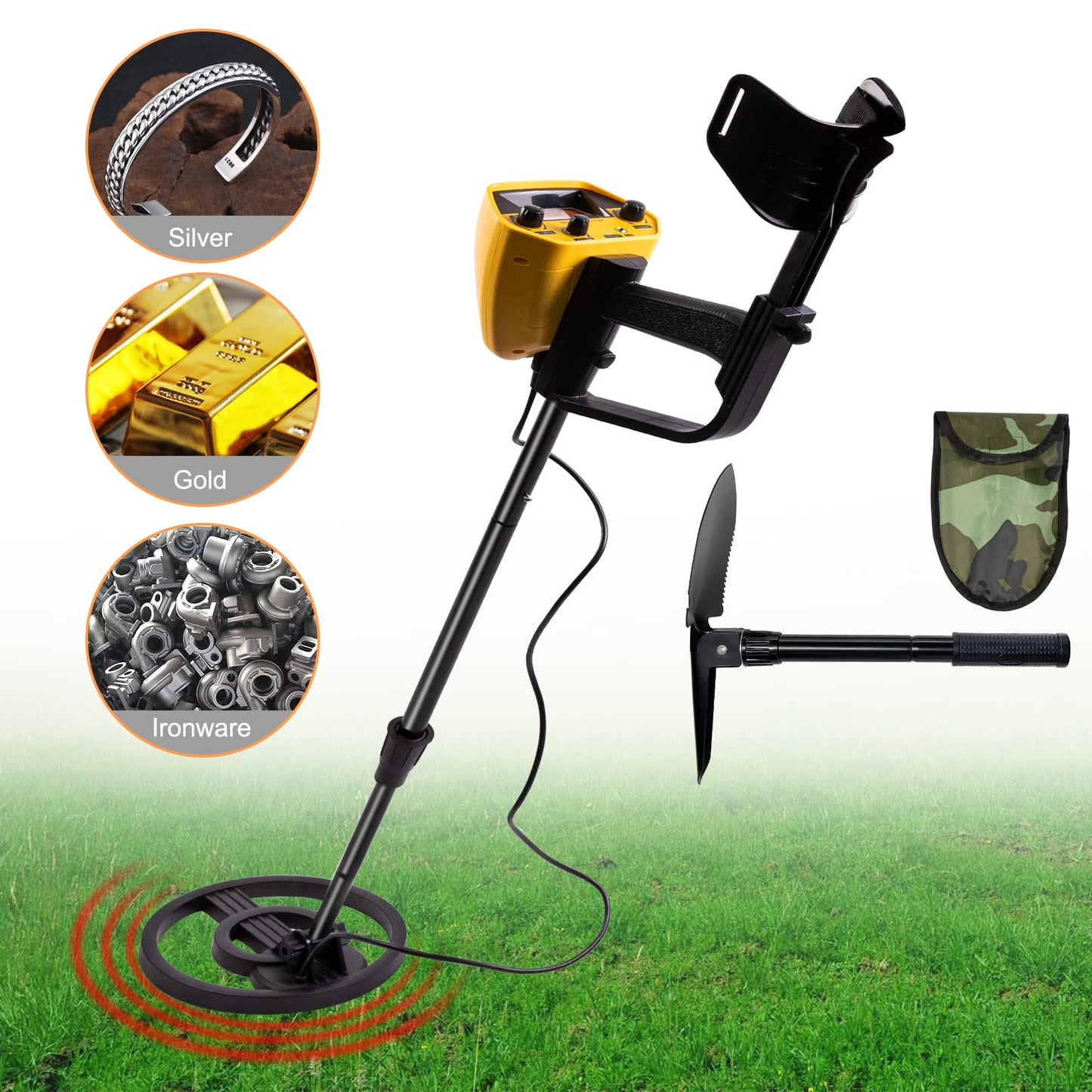 Voilamart Metal Detector Waterproof for Adults and Kids, Bounty Hunter Gold Digger Metal Detector with High Accuracy Adjustable Pointer Display, for
