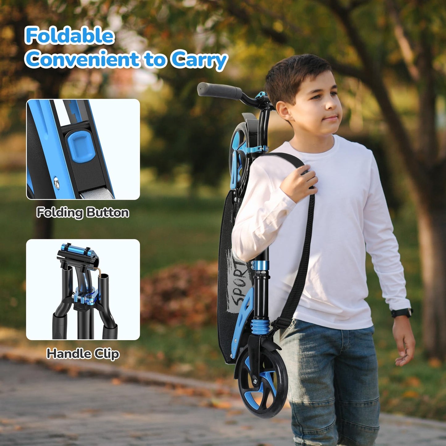 Scooter for Kids Ages 6+ Year Old, TONBUX Kids Scooter for Girls Boys Teens, Easy Folding Scooter with 200mm Big Wheels & Infinitely Height Adjustable