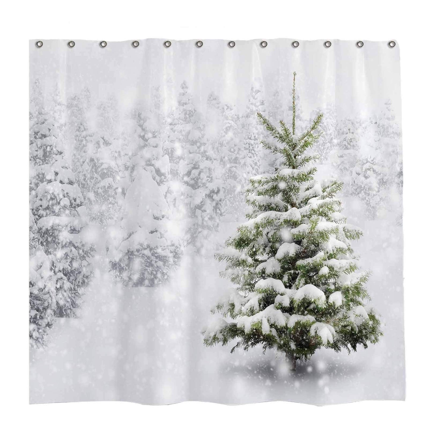 GOOESING Christmas Shower Curtain Set with 12 Hooks Natural Winter Forest Snowflake Snowfall Bathroom Curtain Durable Waterproof Fabric Bathtub Sets