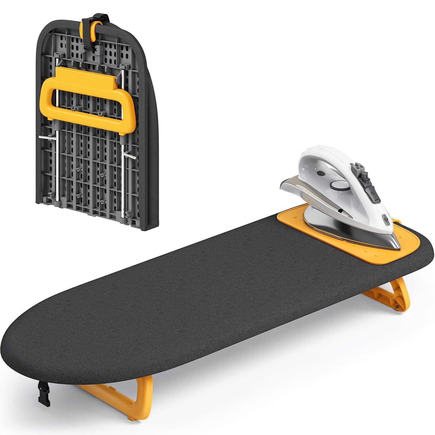 KINGRACK Tabletop Ironing Board, Small Ironing Board with Iron Mat, Foldable Mini Iron Board, Easy Storage for Travel & Dorm, 12x32 Black