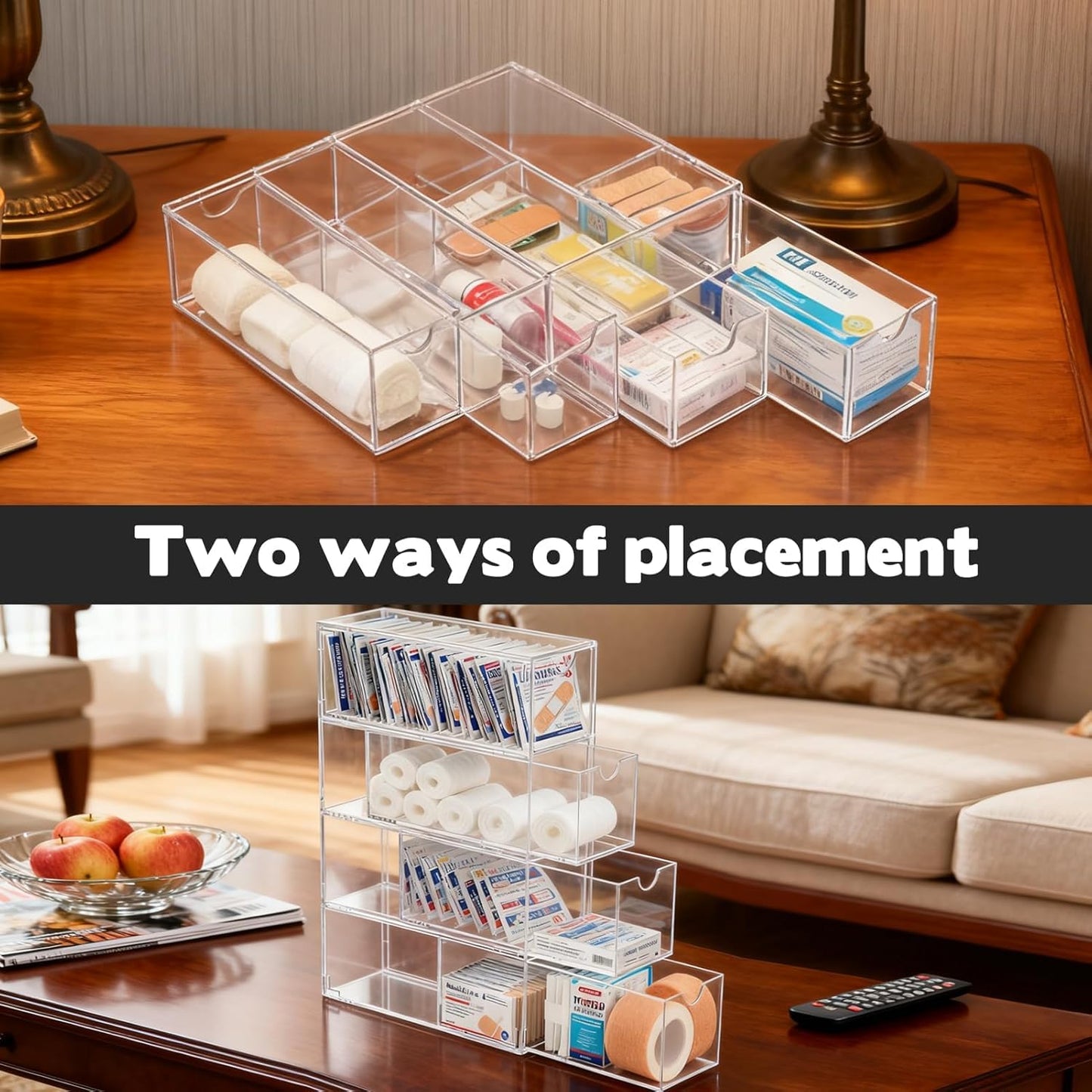Punorric Medicine Storage Box - Transparent Medical Box & Household Plastic Drawers Storage Unit, First Aid Box