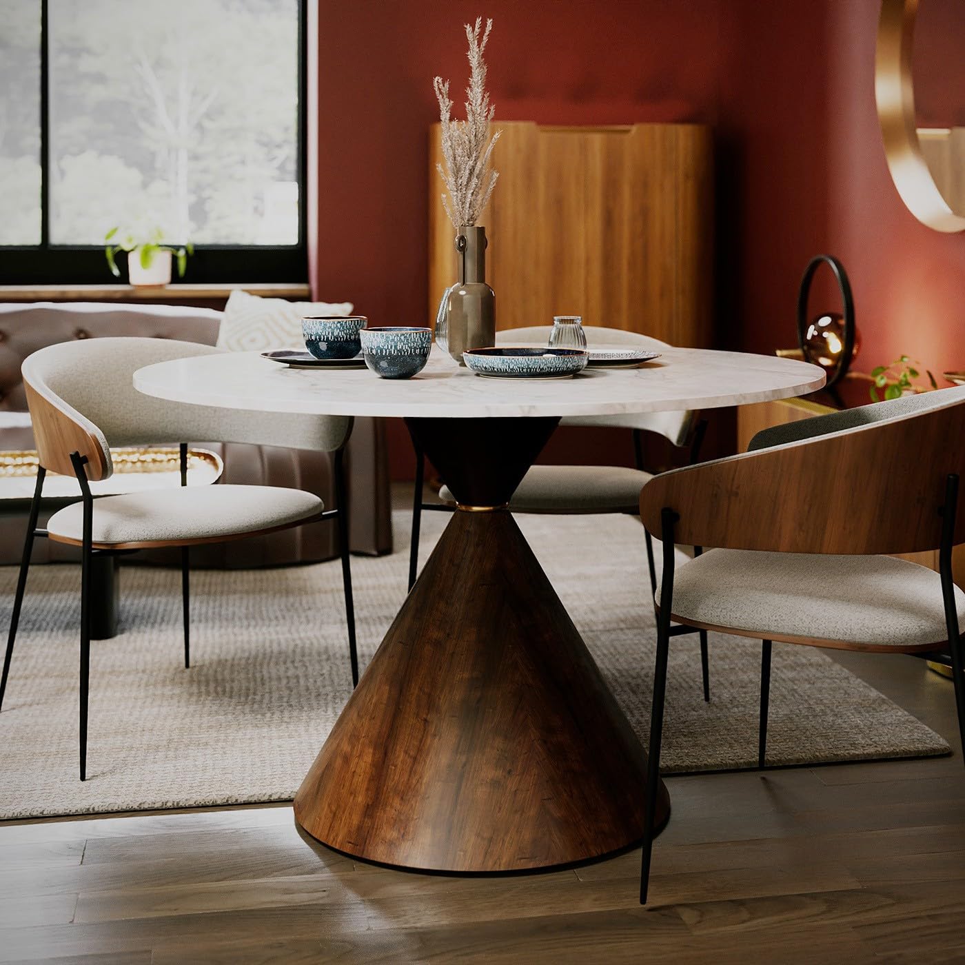 Kare Design Table Cono Ceramic, white and brown, Diameter 120 cm