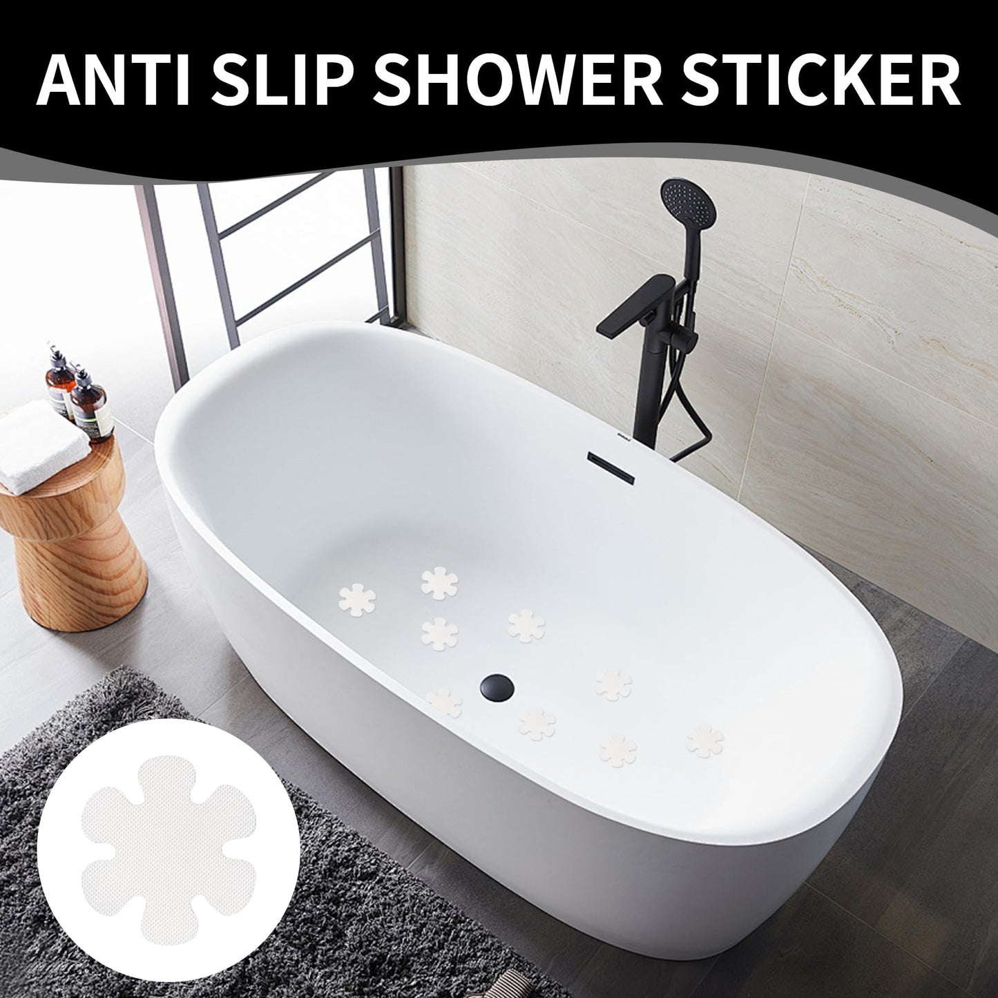 MEKEET Anti Slip Bath Stickers, White, Flower Shape, 25PCS