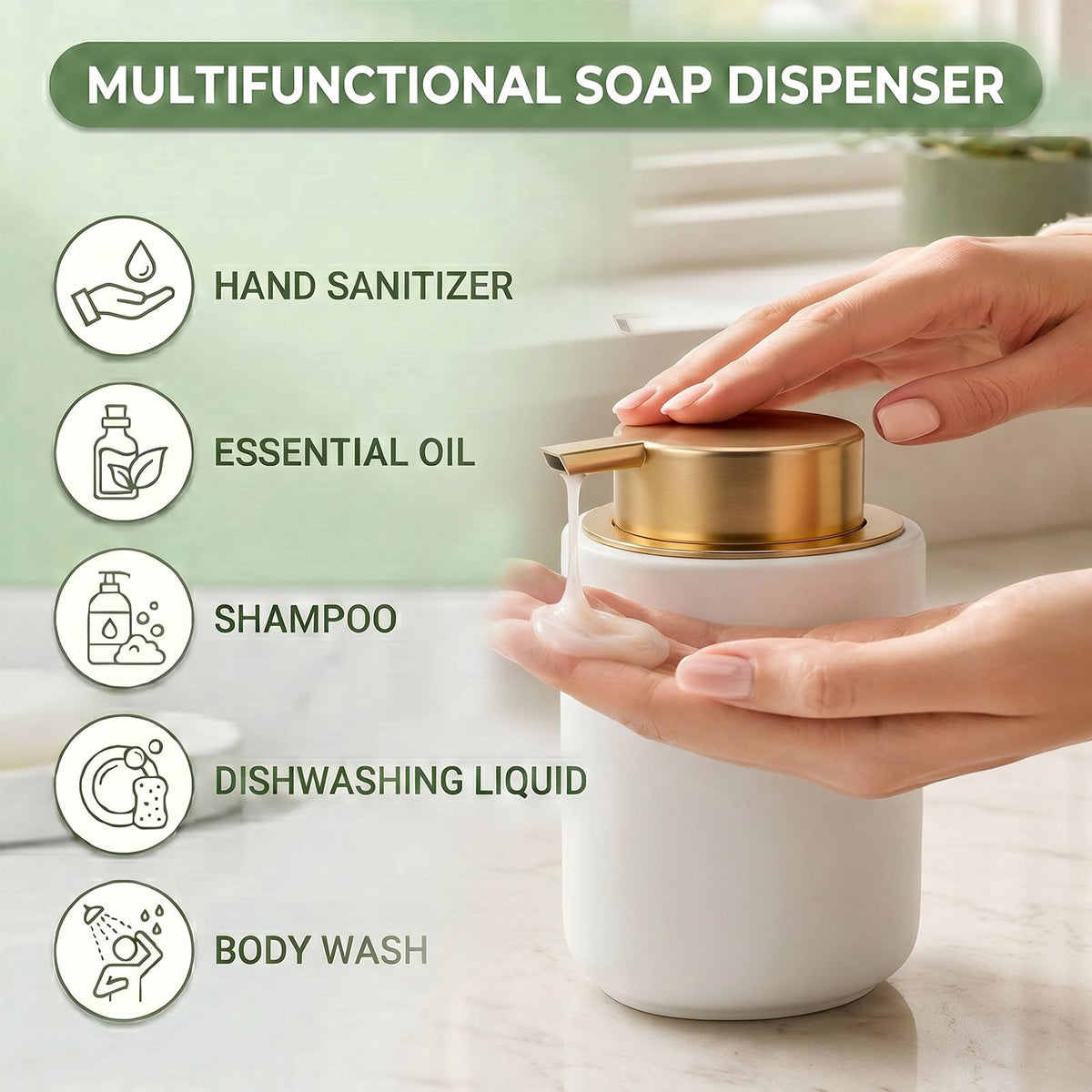 Foaming Soap Dispenser Ceramic - 400ml Foam Hand Soap Dispenser Liquid Dispenser Refillable Hand Lotion Pump Bottles Shampoo Conditioner with Pump