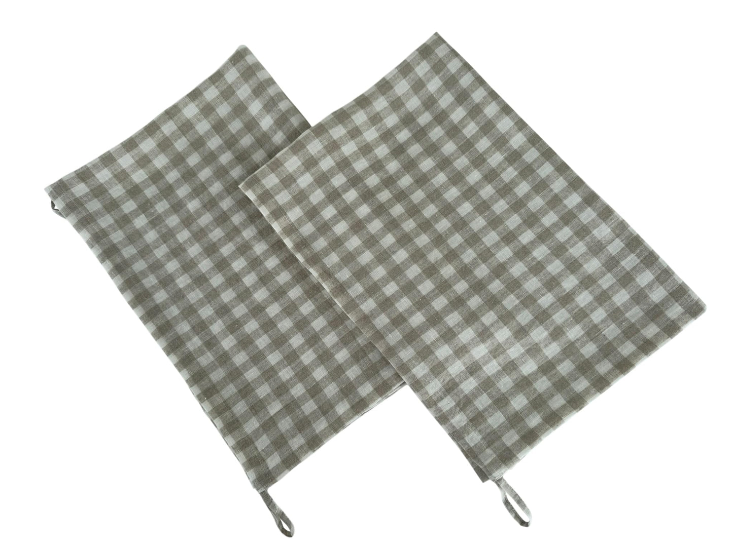Eight Owls Stonewashed Linen Kitchen Dish Towels – 50 x 68 cm – 100% Pure Linen Tea Towel/Hand Towel - set of 2 (Natural Check)