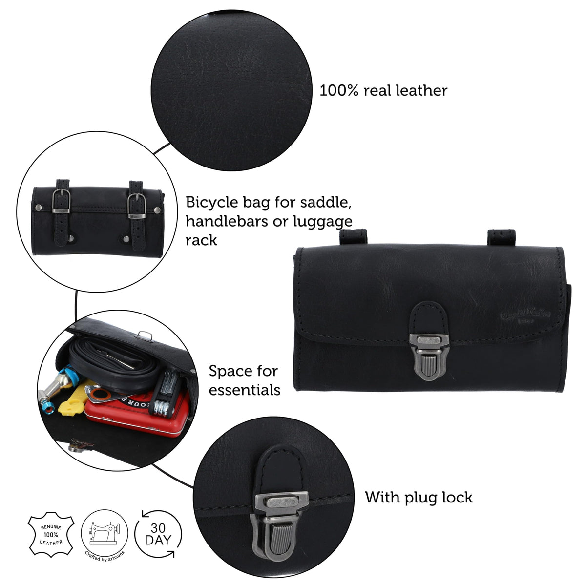 Gusti Bicycle Saddle Bag - Vintage Black Leather Club Armchair Modern Living Room