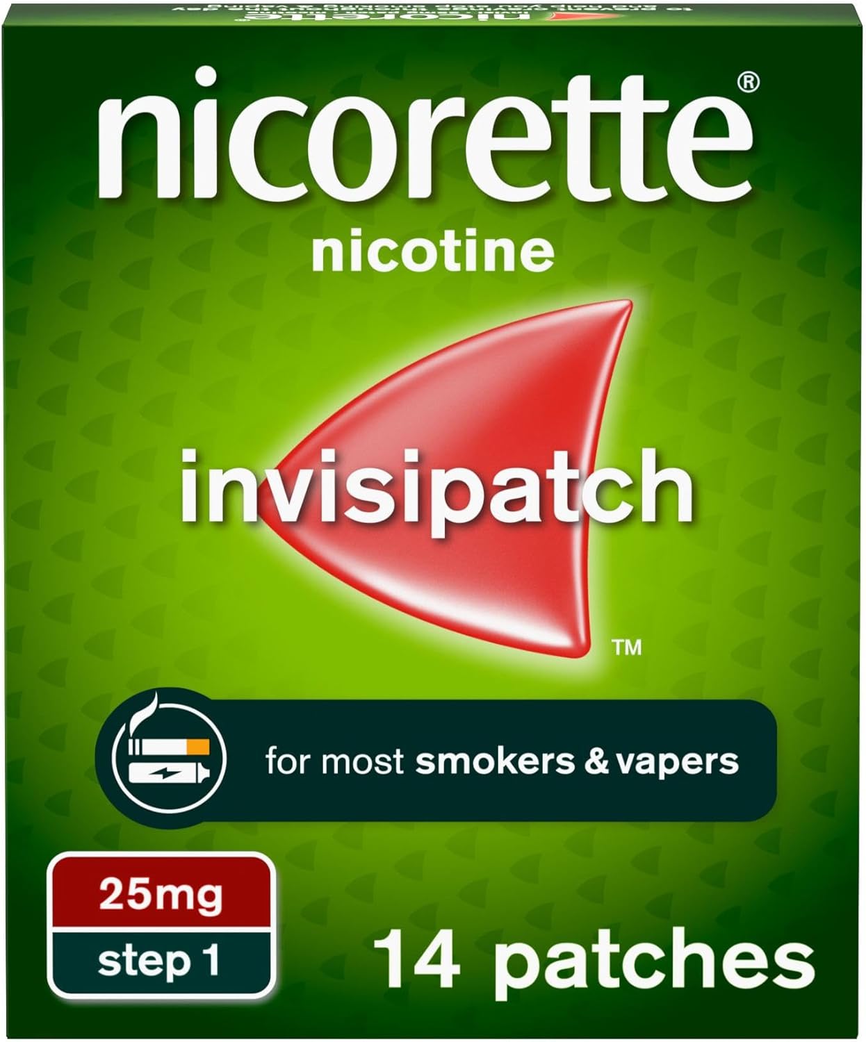 Nicorette InvisiPatch, Nicotine Patches Step 1, 25mg, 14 count, Use before 07/28, ID REQUIRED, New but scruffy box