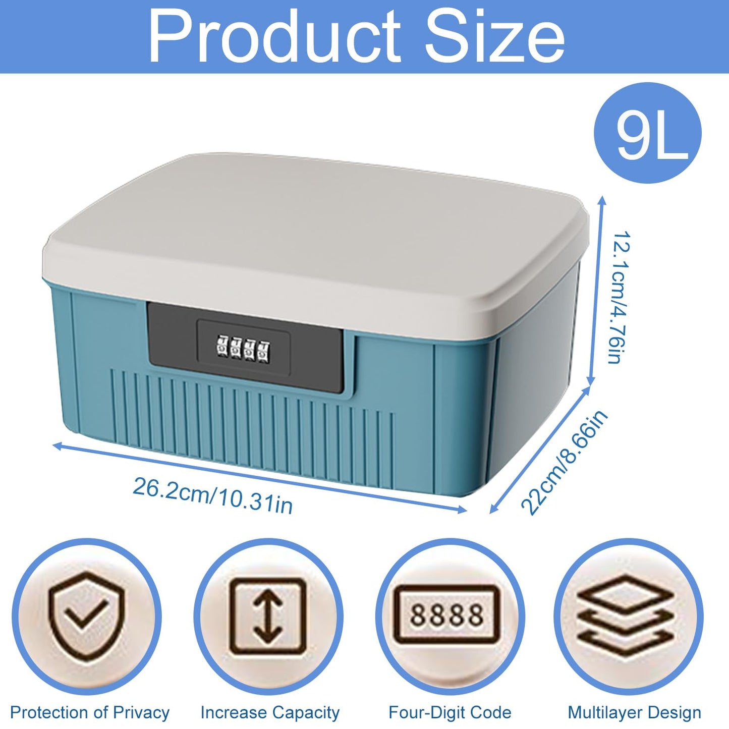 Grey/9L Double Layers Multi Grid Medicine Organiser - First Aid Box with Lid - Code Box Medicine Cabinet for Home & School