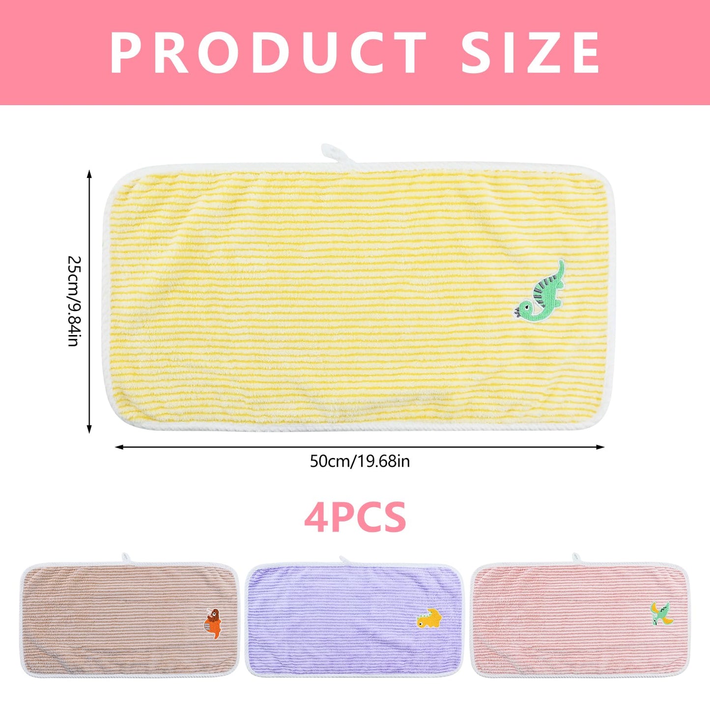Fadcaer 4 Pcs Soft Kids Washcloth Towels with Embroidered, Multicolor Children's Facial Towel