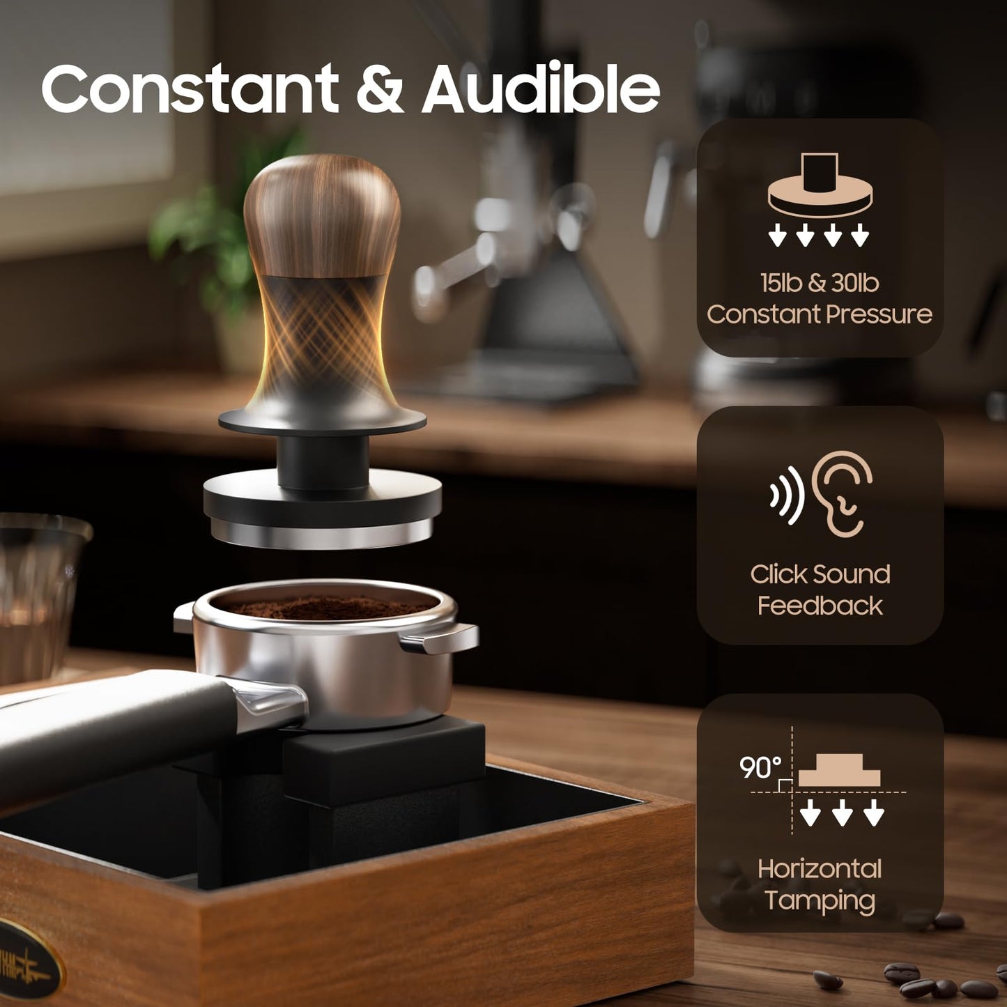 MHW-3BOMBER 58mm Coffee Tamper 2.0 with Sound Feedback 30lb/15lb, Espresso Tamper Constant Pressure with 3 Spring Loaded, Newbie/Female Friendly