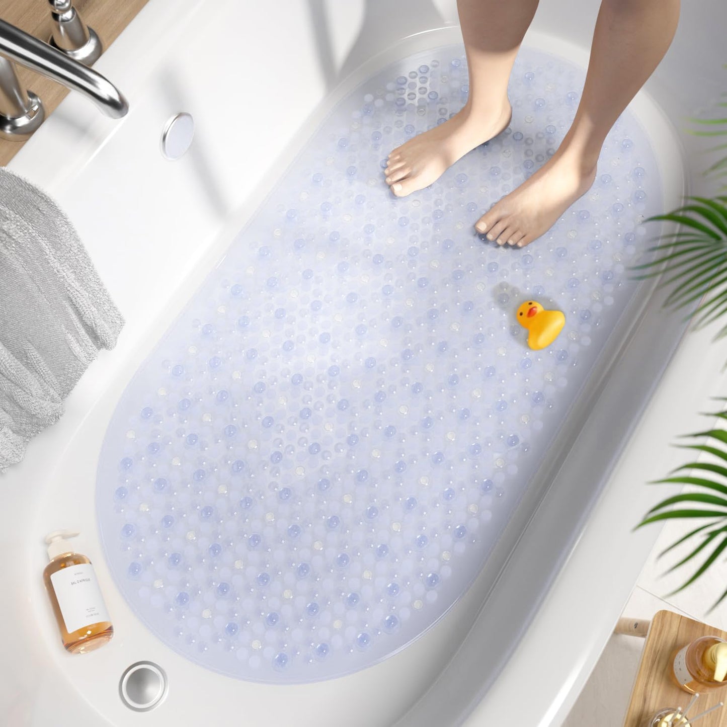 HITSLAM Oval Bath Mat Non Slip Anti Mould Kids Shower Mat, 68x38cm, Clear