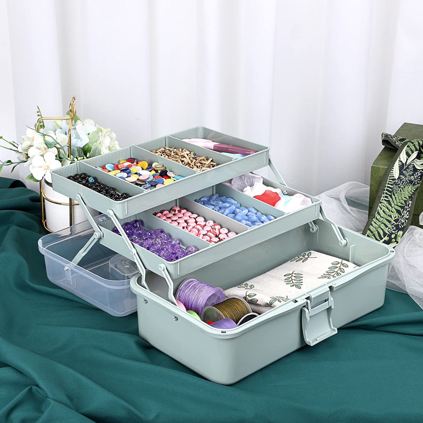 IGNPION 3 Tiers Craft Stackable Storage Box，Plastic Tool Dividers Organiser