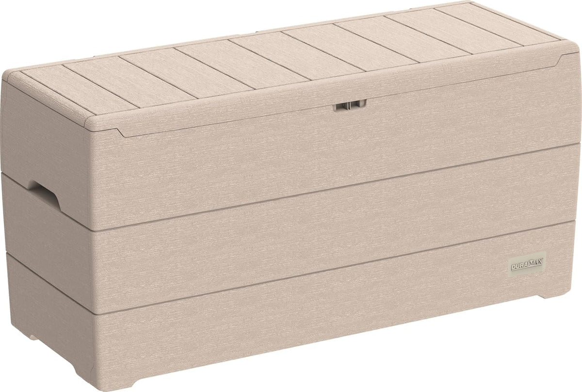 Duramax Cedargrain Durabox 270 Litre/ 71 Gallons plastic storage box, Outdoor Deck Garden Furniture Organizer, Lockable Lid, Plastic Cushion Box with