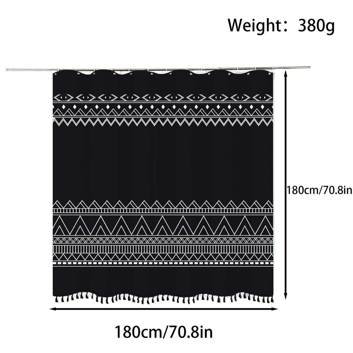 FAIRYGATE Shower Curtains Mould Proof Resistant Waterproof Polyester Shower Curtain With Hooks Black Bath Curtain Bathroom Curtains B8405