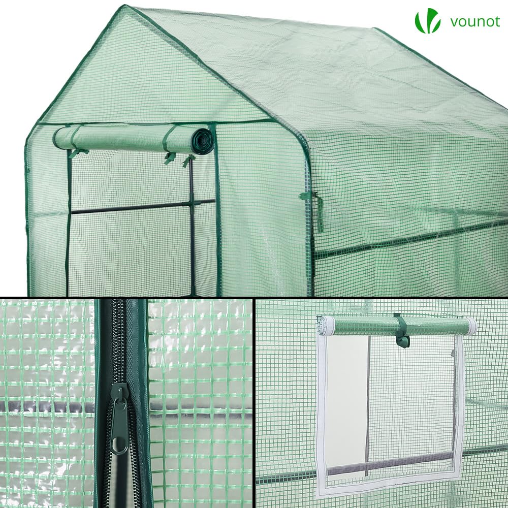 VOUNOT? Walk In Greenhouse with Shelves, Portable Plastic Green House for Garden & Outside, Large Growhouse, Green 143x143x195cm