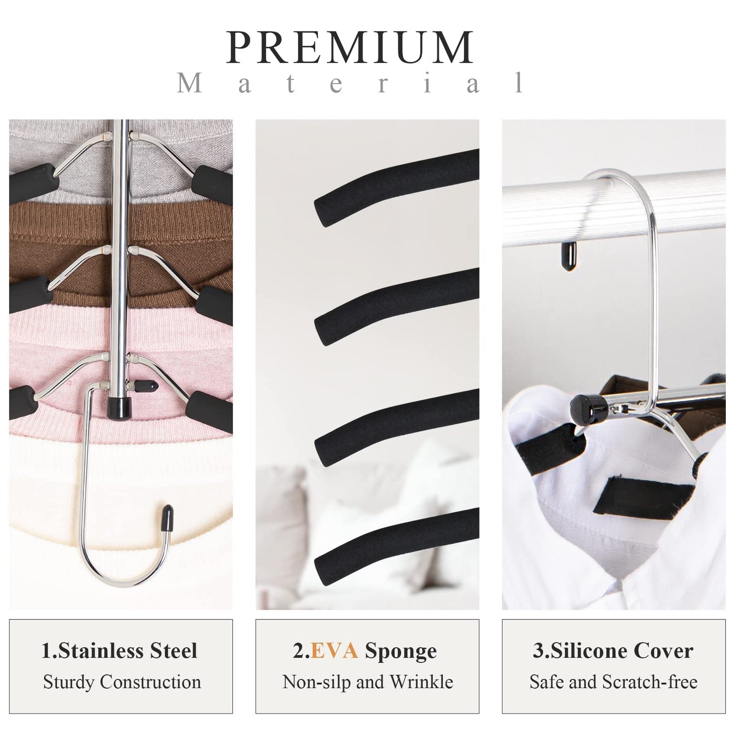 Shirt Hangers Space Saving, Non Slip 5 in 1 Coat Hangers, Black, 2Pack