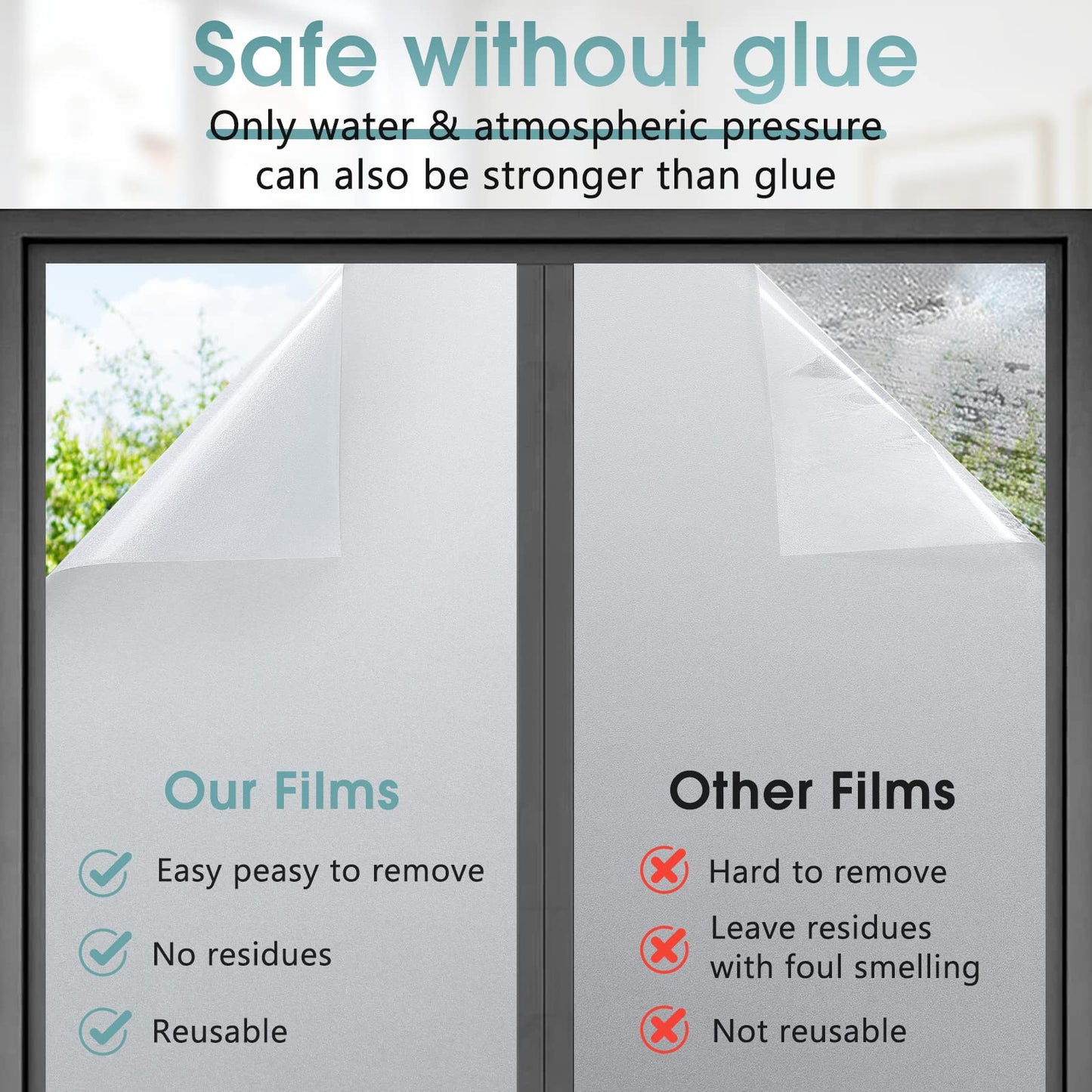 DOWELL Frosted Window Film Privacy Film for Glass Windows 90x400cm, Opaque Frosting Cover for Bathroom Bedroom Kitchen and Office Door, Self Adhesive