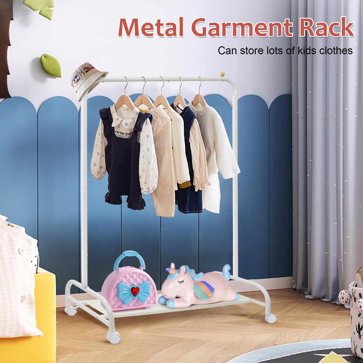 YGJT Kids Clothes Rail, Kids Clothes Rack Heavy Duty Clothe Rail on Wheels
