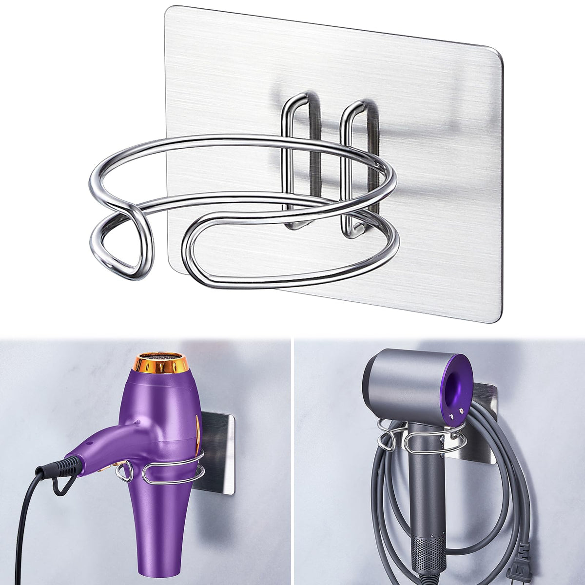 XILIMEN Hair Dryer Holder, Hairdryer Holder Wall Mounted, Hair Dryer Stand, Adhesive Hair Tool Organiser