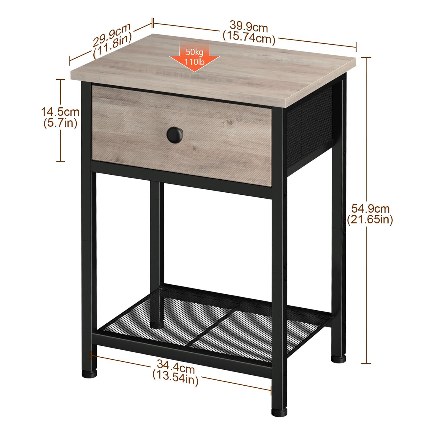 AMHANCIBLE Bedside Tables Set of 2, Side Tables with Fabric Drawers