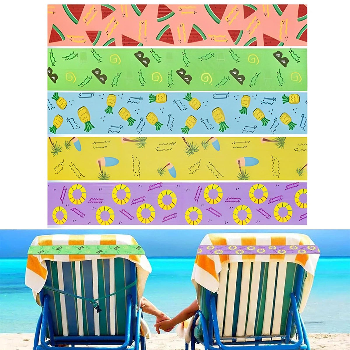 Beach Towel Bands for Sun Loungers, Elastic Windproof Sunbed Towel Straps, Non-Slip Chair Towel Holder for Pool, Beach, Cruise Chairs