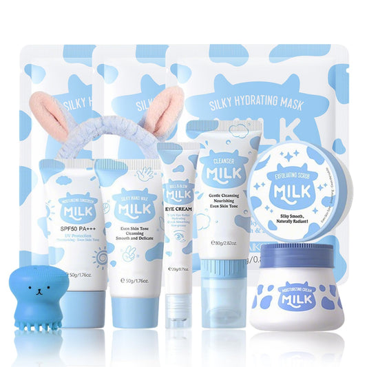 Milk Skin Care Sets & Kits, Milk Skincare Set, Christmas Gifts For Teenage Girls, Girls Pamper Set - Cleanser,Cream, Eye Cream, Scrub,Sunscreen,Face
