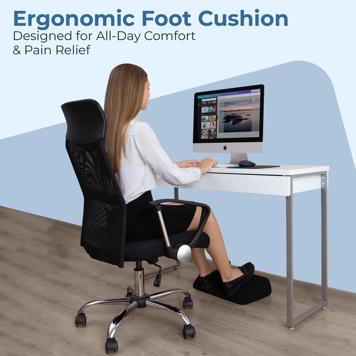 Foot Rest Under Desk Cushion - Teardrop Curve Design - Ergonomic Pad for Extra Leg, Back and Seat Support - Breathable Mesh Cover - Non-Slip Bottom