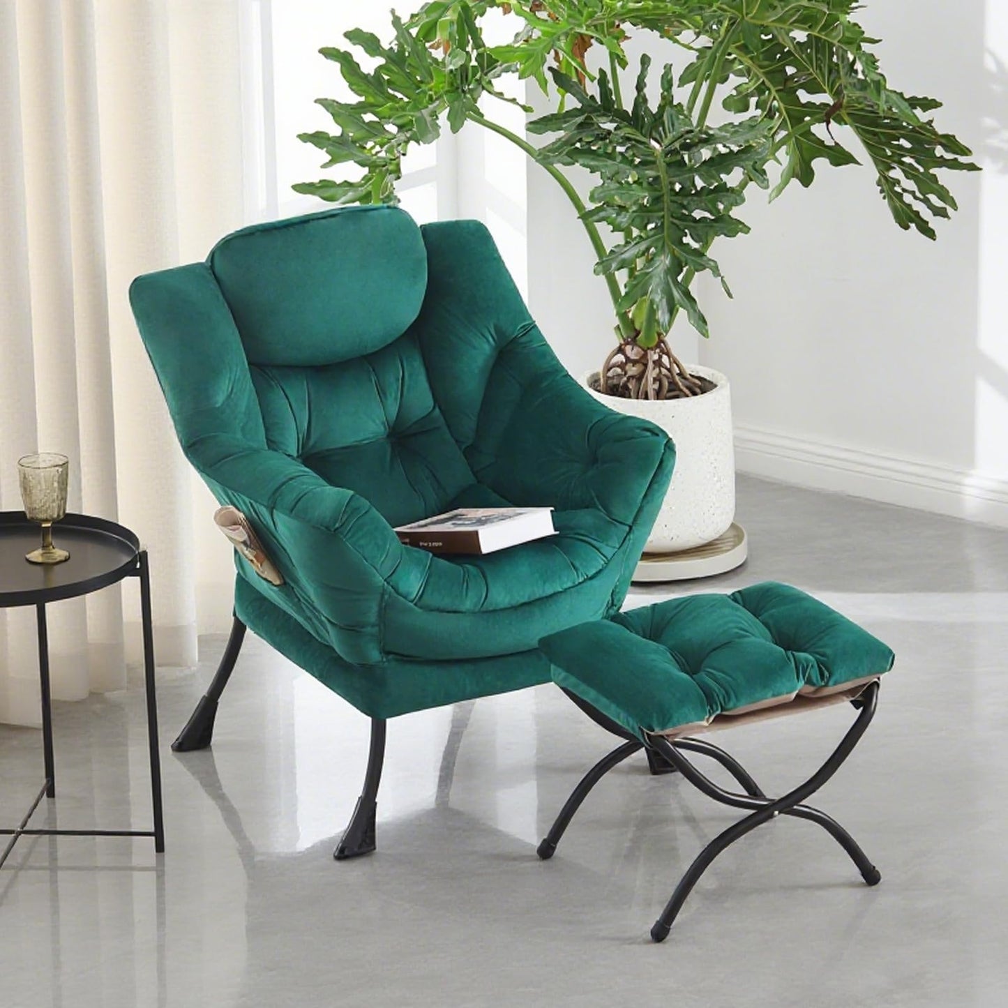 YOTATING Comfy Armchair with Footstool, Lazy Chair with Ottoman Leisure Accent Chair Relax Lounge Chair with Armrests & Side Pocket for Living Room