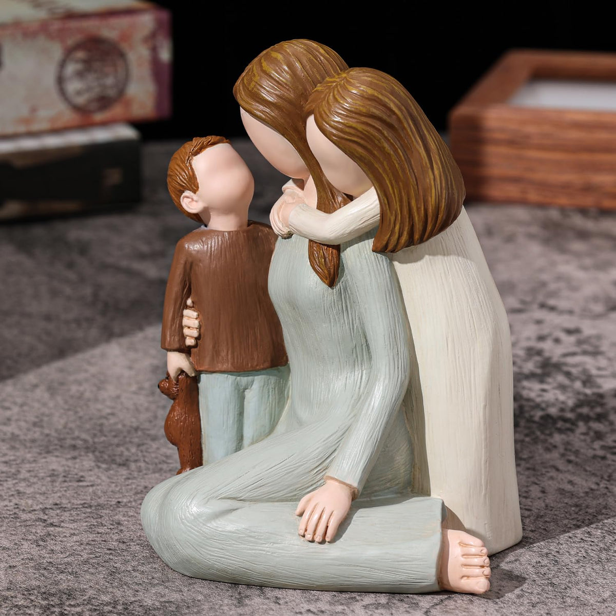 Carracci Mother and Kids Figurines, Sculpted Hand-Painted Mom and Two Children Statues, Mother Son Daughter Figures Gifts for Mothers Day Anniversary