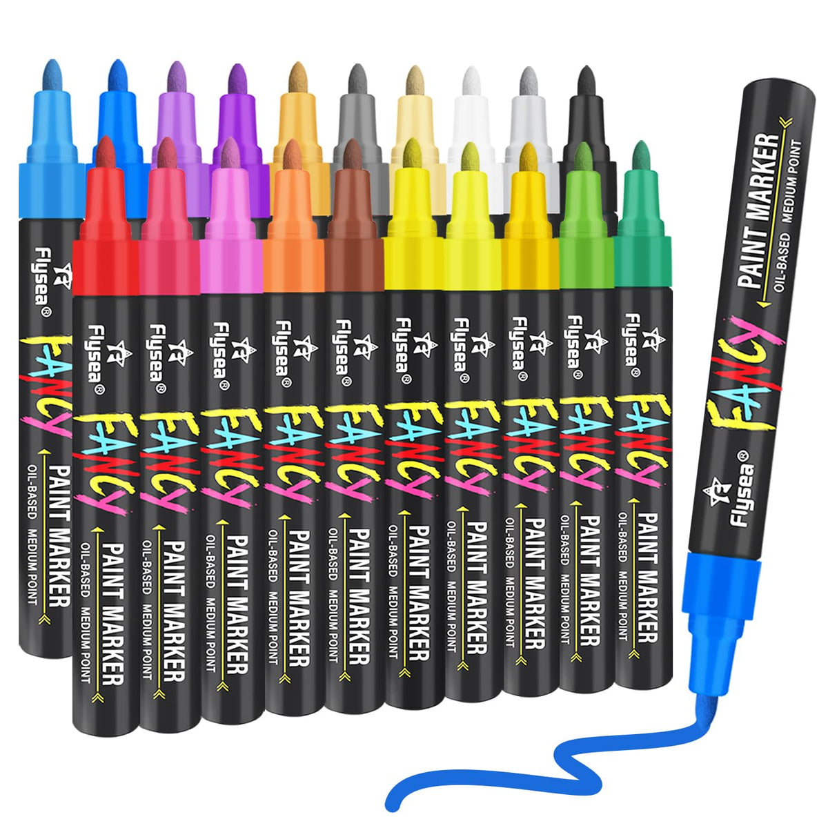 Alitastro Paint Pens Permanent Markers - 20 Pack Quick Drying Waterproof Oil Based Paint Markers, Medium Tip, Marker Pen for Metal, Rock Painting,
