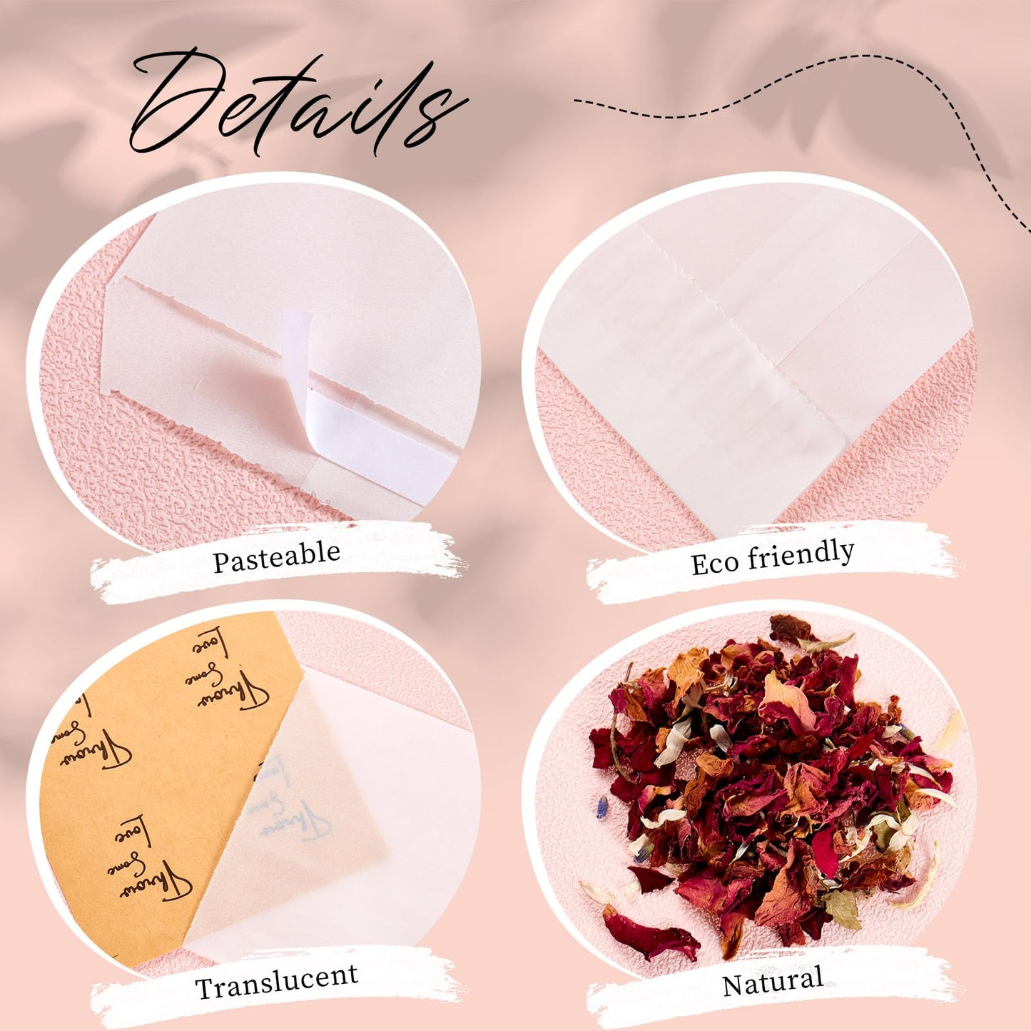Tenare 100 Sets Wedding Confetti Bags Kit with Display Box for 100 Guests, Includes Glassine Confetti Bags Natural Dried Rose Petals and Stickers