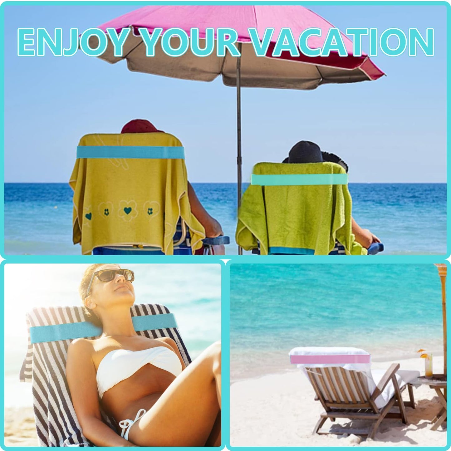 6-Pack Beach Towel Bands for Sun Loungers & Cruise Chairs Windproof Elastic Sunbed Towel Holders Straps for Pool, Holiday & Camping
