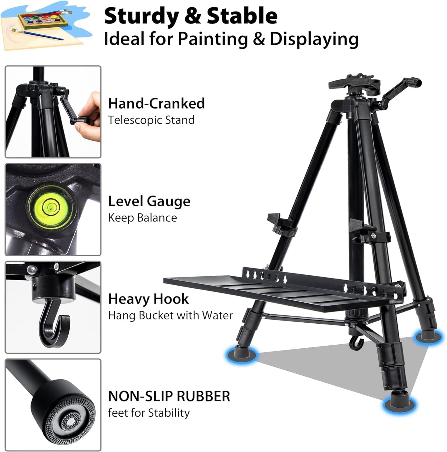 Art Easel Stand for Painting, Adjustable 51-155 cm, Folding Tripod Display Easel, Artist Stand Easel with Bag/Keg, Tabletop and Floor Painting Display