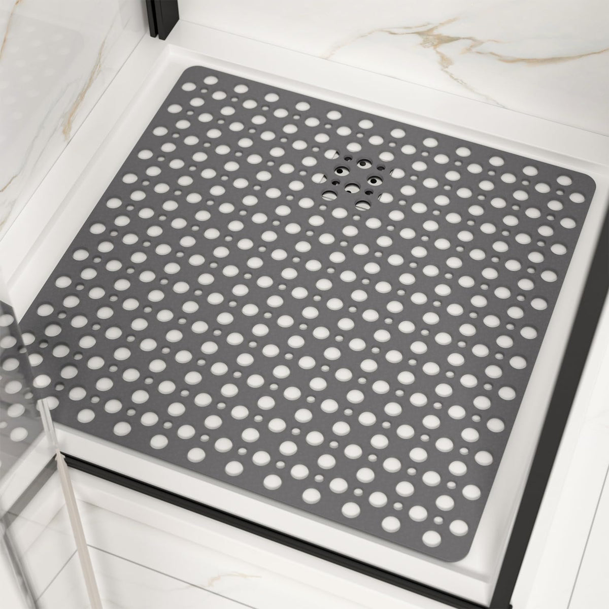 HITSLAM Square Shower Mat Non Slip Anti Mould, 68 x 68 cm Rubber Bath Mat for Tub Anti Slip, Bathroom Anti Slip Shower Mat With Suction Cups and Drain