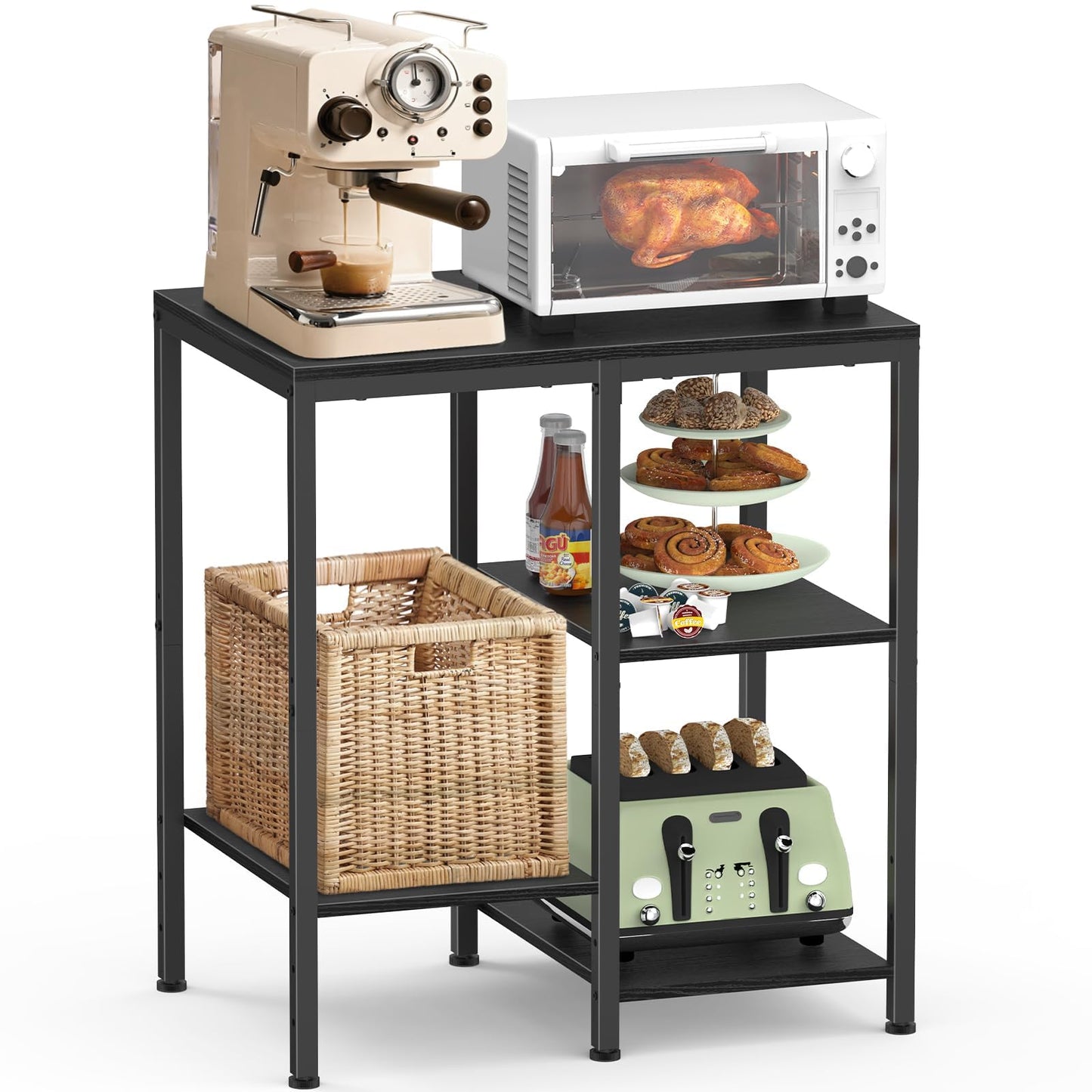 OGEMXU Kitchen Microwave Stand,4-Tier Adjustable Microwave Cart,Black